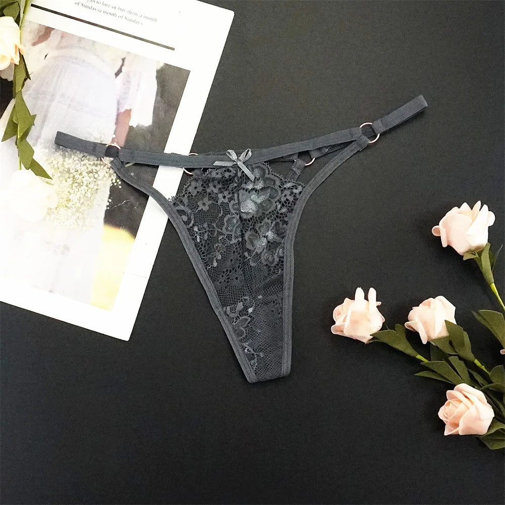 6 stücke Mode Sexy Spitze Tanga Low-taille mit Niedlichen Schleife Unterwäsche Faux Loch Detail Höschen Dessous Atmungsaktive Höschen Persperctive