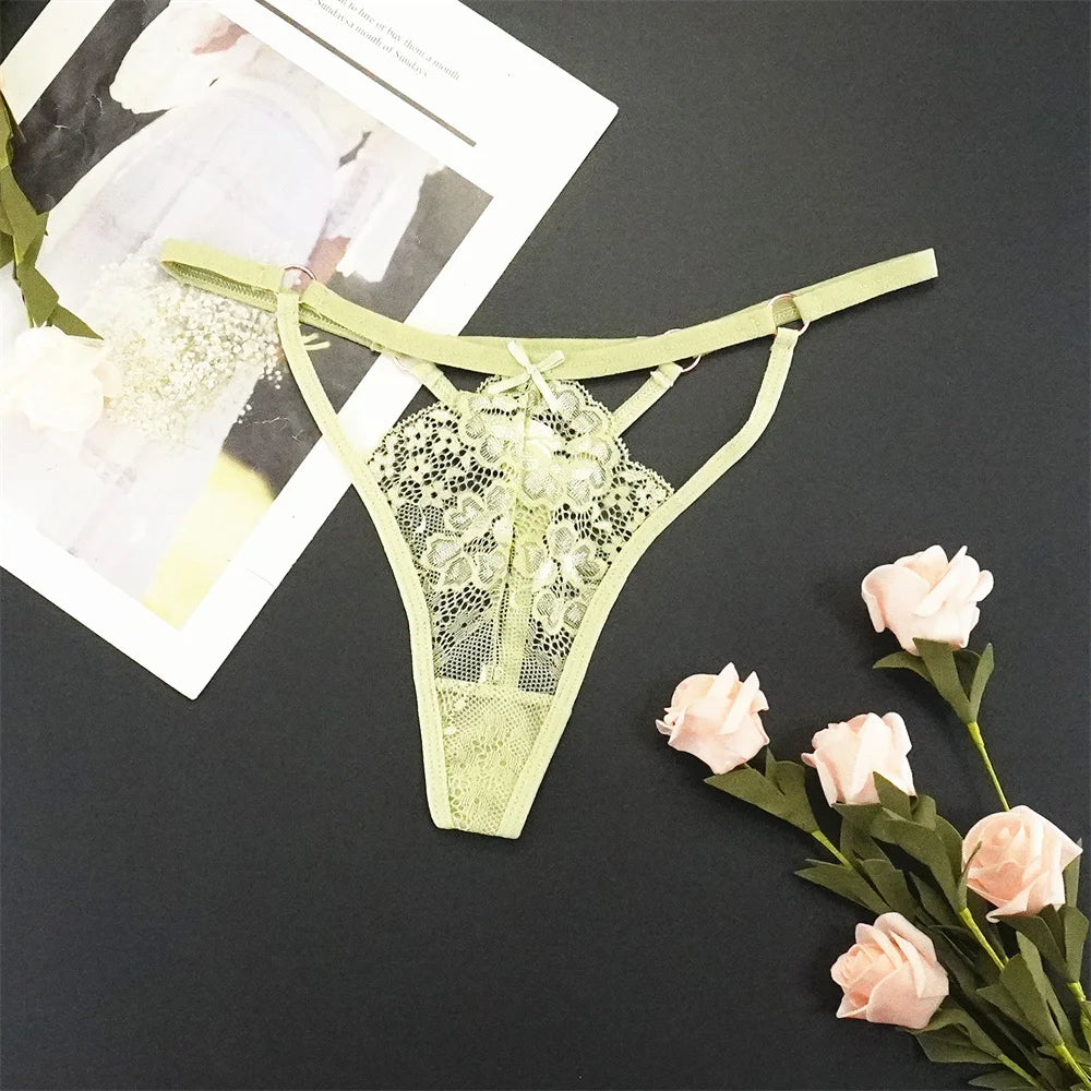 6 stücke Mode Sexy Spitze Tanga Low-taille mit Niedlichen Schleife Unterwäsche Faux Loch Detail Höschen Dessous Atmungsaktive Höschen Persperctive