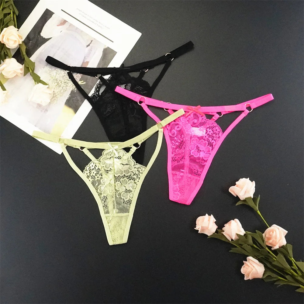 6 stücke Mode Sexy Spitze Tanga Low-taille mit Niedlichen Schleife Unterwäsche Faux Loch Detail Höschen Dessous Atmungsaktive Höschen Persperctive