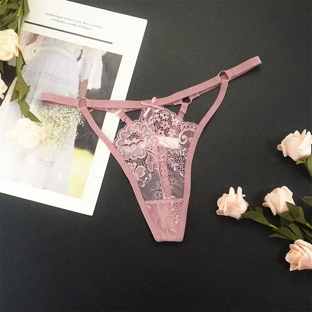 6 stücke Mode Sexy Spitze Tanga Low-taille mit Niedlichen Schleife Unterwäsche Faux Loch Detail Höschen Dessous Atmungsaktive Höschen Persperctive