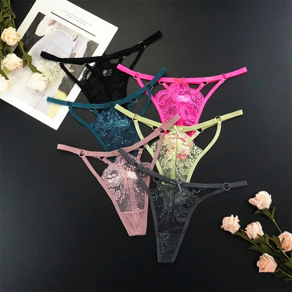 6 stücke Mode Sexy Spitze Tanga Low-taille mit Niedlichen Schleife Unterwäsche Faux Loch Detail Höschen Dessous Atmungsaktive Höschen Persperctive