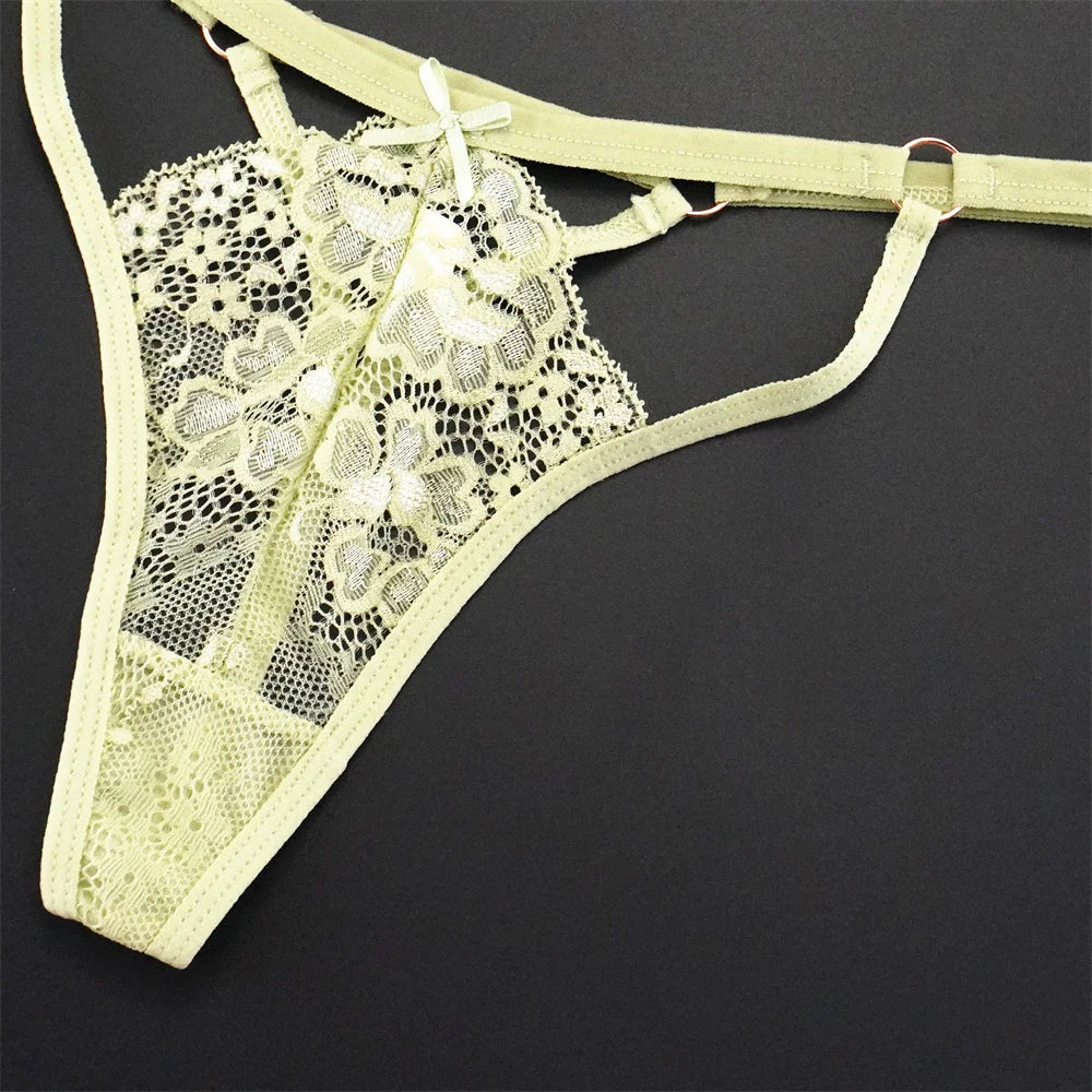 6 stücke Mode Sexy Spitze Tanga Low-taille mit Niedlichen Schleife Unterwäsche Faux Loch Detail Höschen Dessous Atmungsaktive Höschen Persperctive