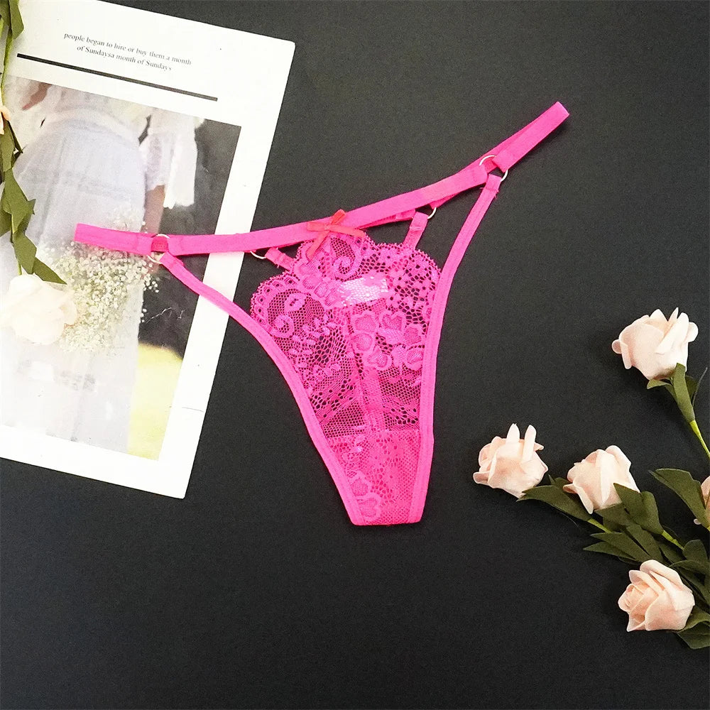 6 stücke Mode Sexy Spitze Tanga Low-taille mit Niedlichen Schleife Unterwäsche Faux Loch Detail Höschen Dessous Atmungsaktive Höschen Persperctive