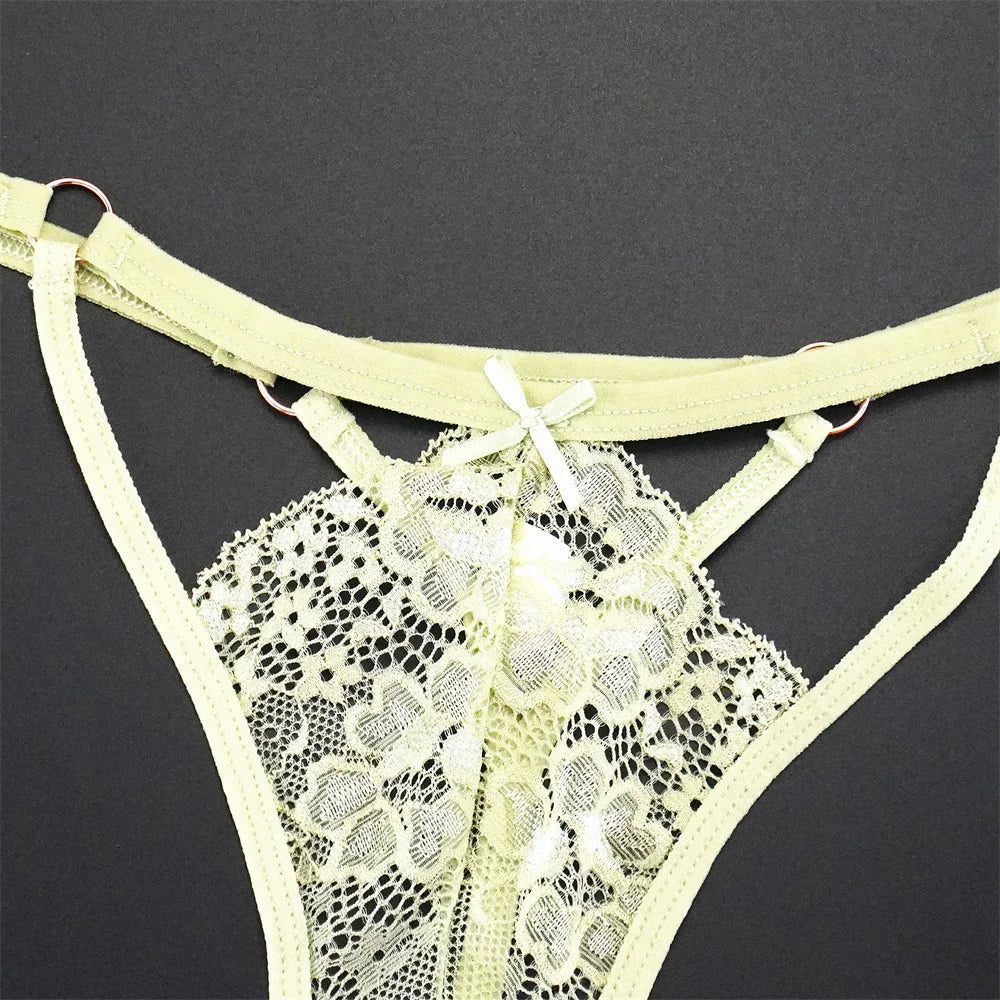 6 stücke Mode Sexy Spitze Tanga Low-taille mit Niedlichen Schleife Unterwäsche Faux Loch Detail Höschen Dessous Atmungsaktive Höschen Persperctive
