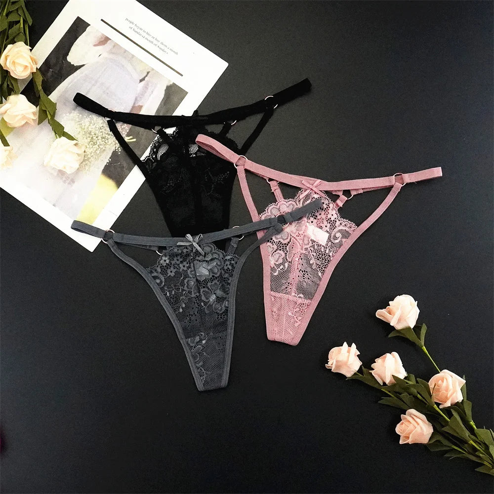 6 stücke Mode Sexy Spitze Tanga Low-taille mit Niedlichen Schleife Unterwäsche Faux Loch Detail Höschen Dessous Atmungsaktive Höschen Persperctive